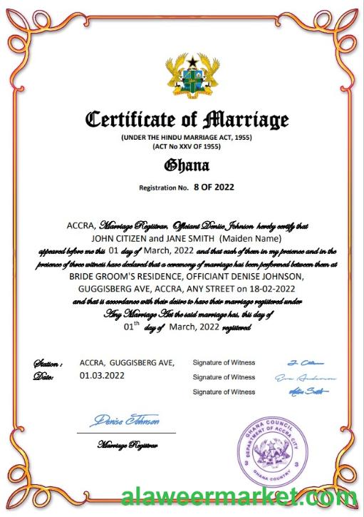 Ghana marriage certificate Word and PDF template